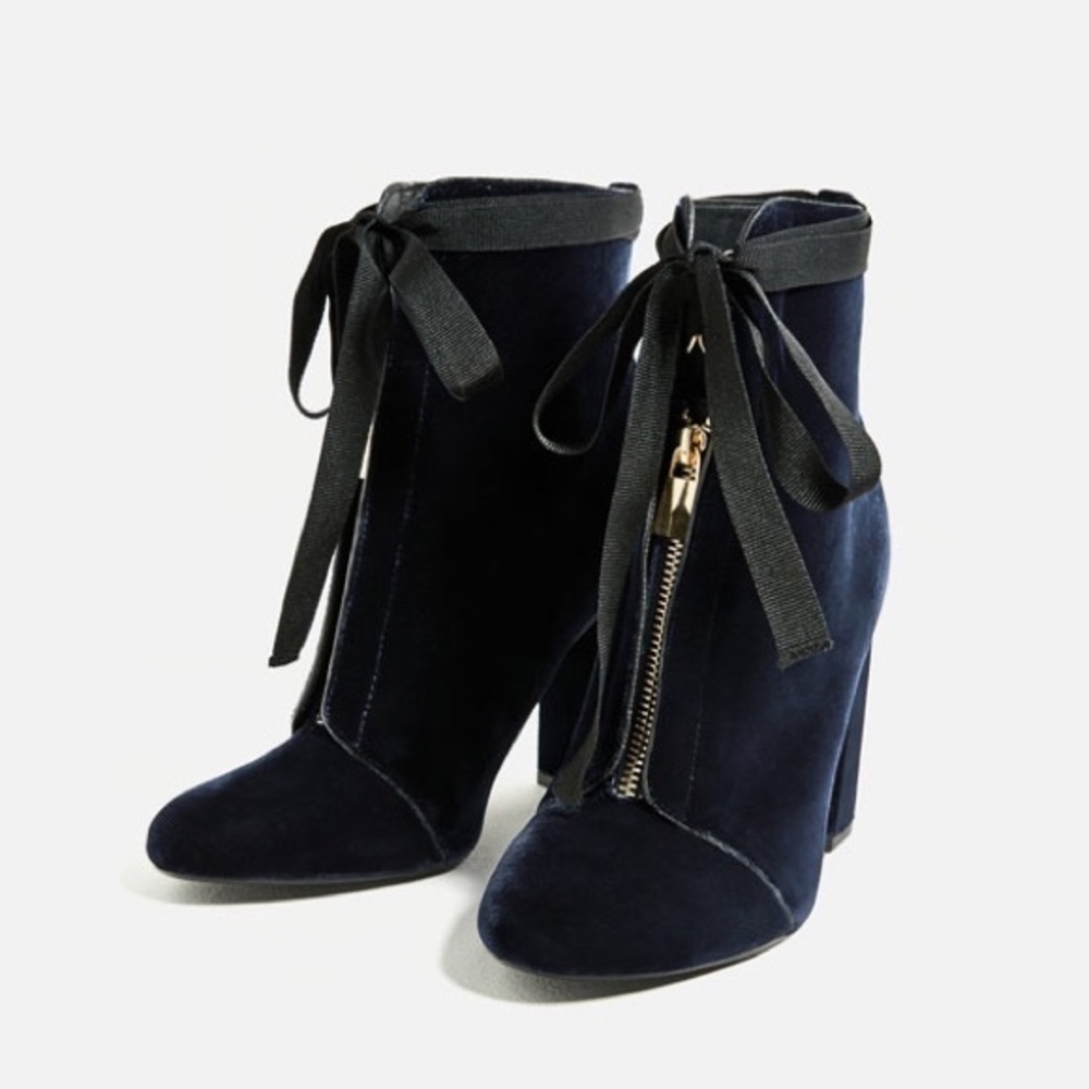 Zara High Heel Velvet Ankle Boots